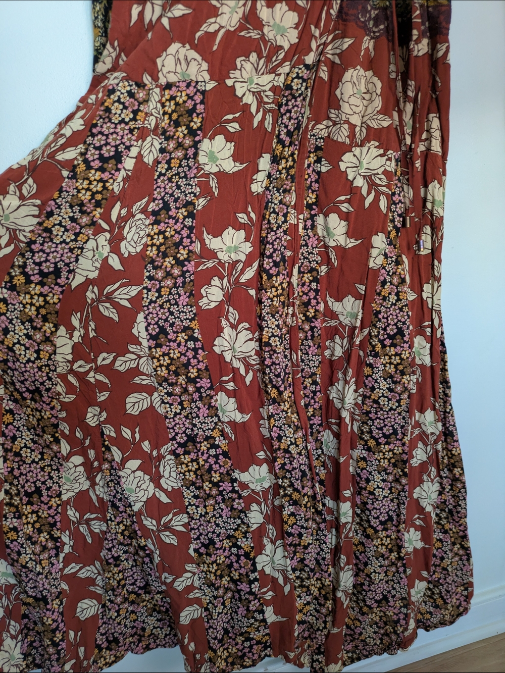 Free People Tilda Wrap Maxi Dress Mixed Floral Neutral Combo - Picture 8 of 9